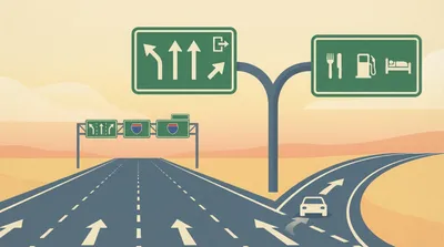 Guide signs: lanes, exits, and services